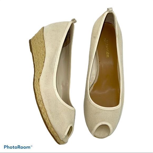 St. John’s Bay Women’s Cream Canvas Slip On Peep Toe Espadrille Wedge Flats 8 - Picture 12 of 14